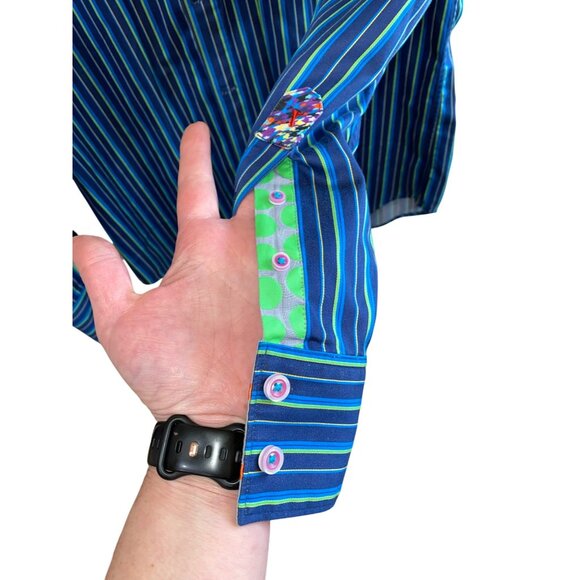 Robert Graham Mens XL Blue Striped Cotton Long Sleeve Button-Up Shirt - Picture 4 of 8